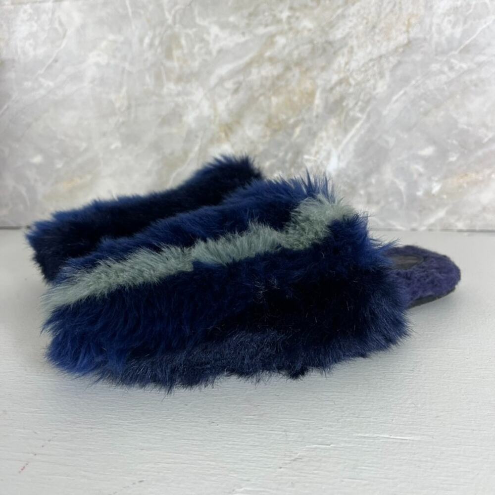 Free People Faux Fur Slippers Women's US 5.5 36 Blue Striped